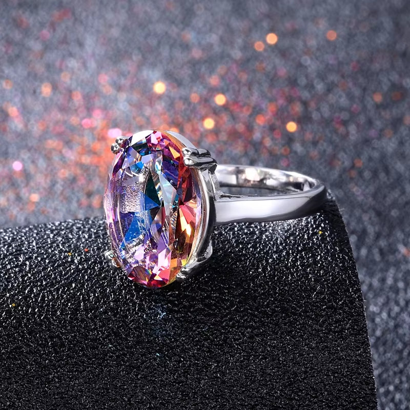 Fashion Women'S Jewelry S925 Silver Ring Mystic Fire Rainbow Topaz Rings Promotion Elegant Wedding Jewelry Anillos Party Gift