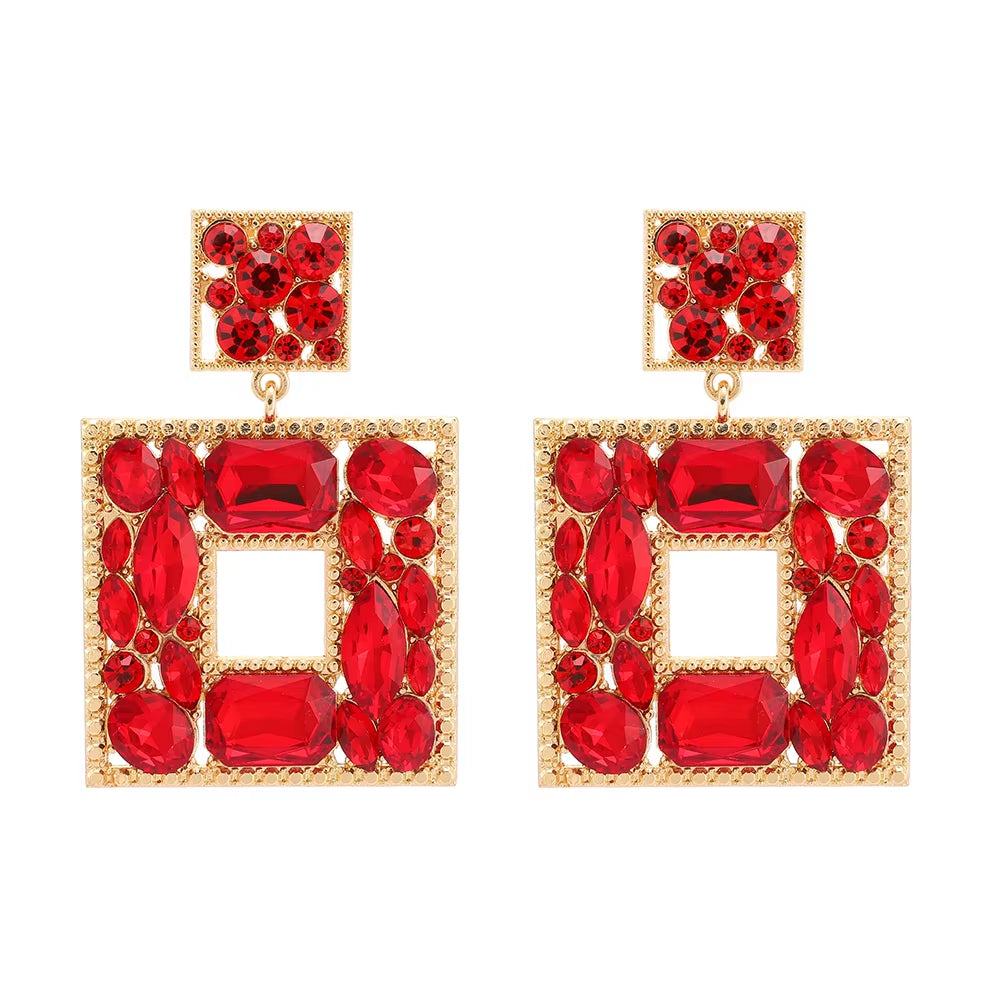 New Fashion Exquisite Square Shiny Crystal Decor Dangle Drop Earrings for Women Luxury Elegant Popular Jewelry Ear Accessories