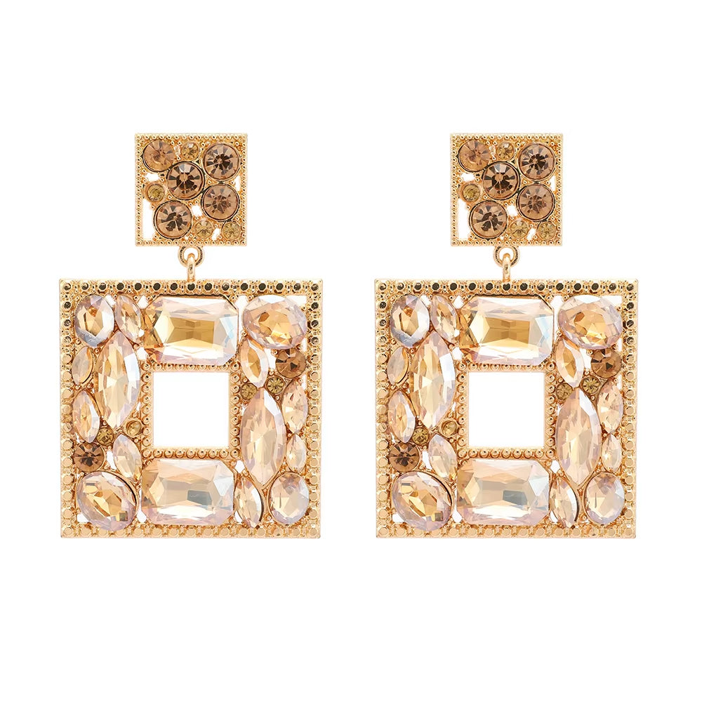 New Fashion Exquisite Square Shiny Crystal Decor Dangle Drop Earrings for Women Luxury Elegant Popular Jewelry Ear Accessories