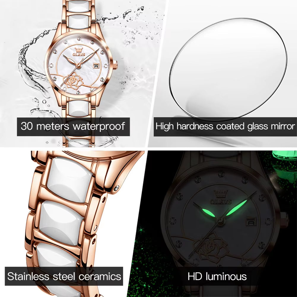 Luxury Quartz Watch Women Japan Movement 28MM Dial Elegant Ceramics Wateproof Women Wristwatches Gift for Valentine'S Day