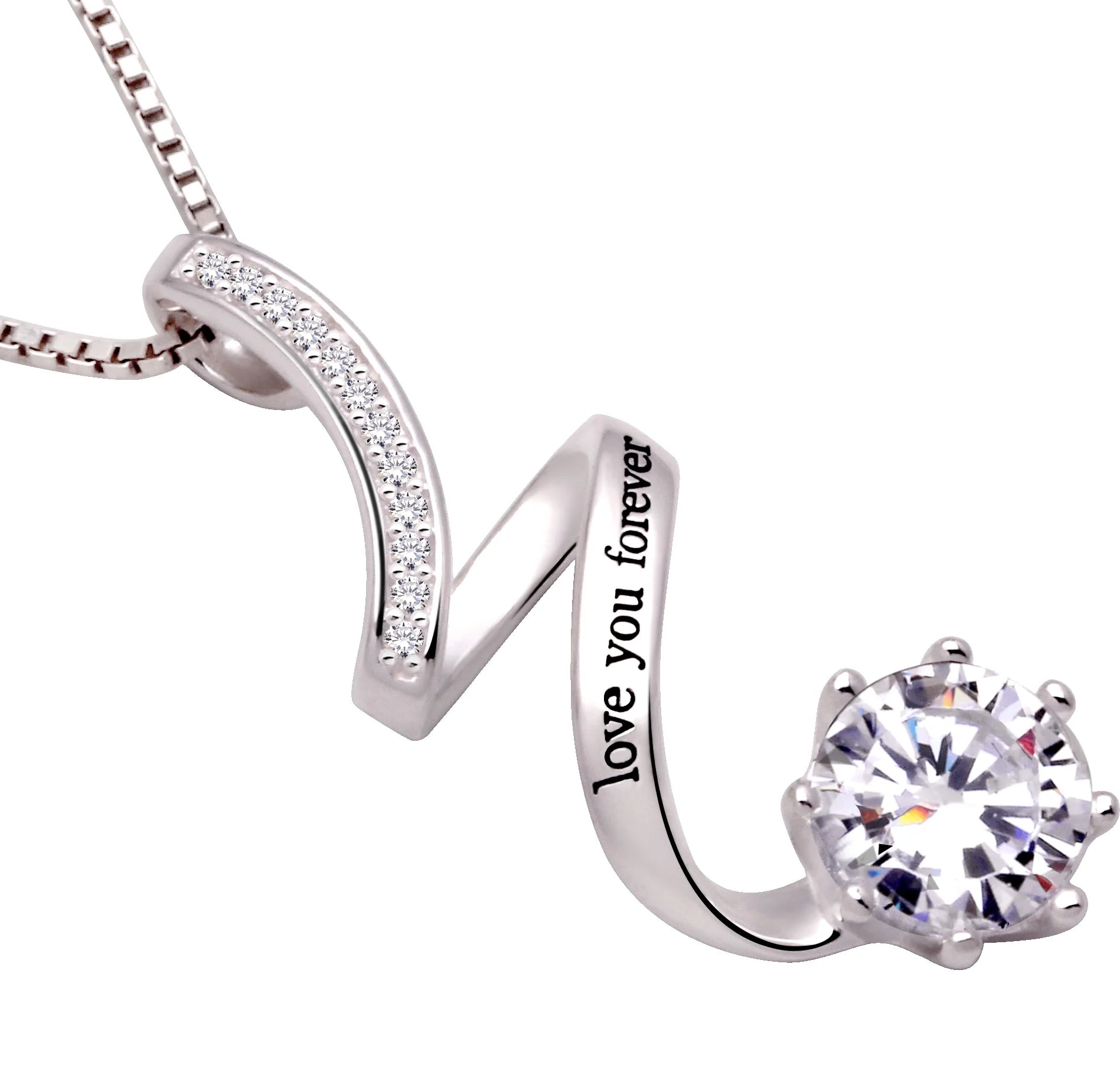 Jewelry Sterling Silver "Love You Forever" Cubic Zirconia Pendant Necklace