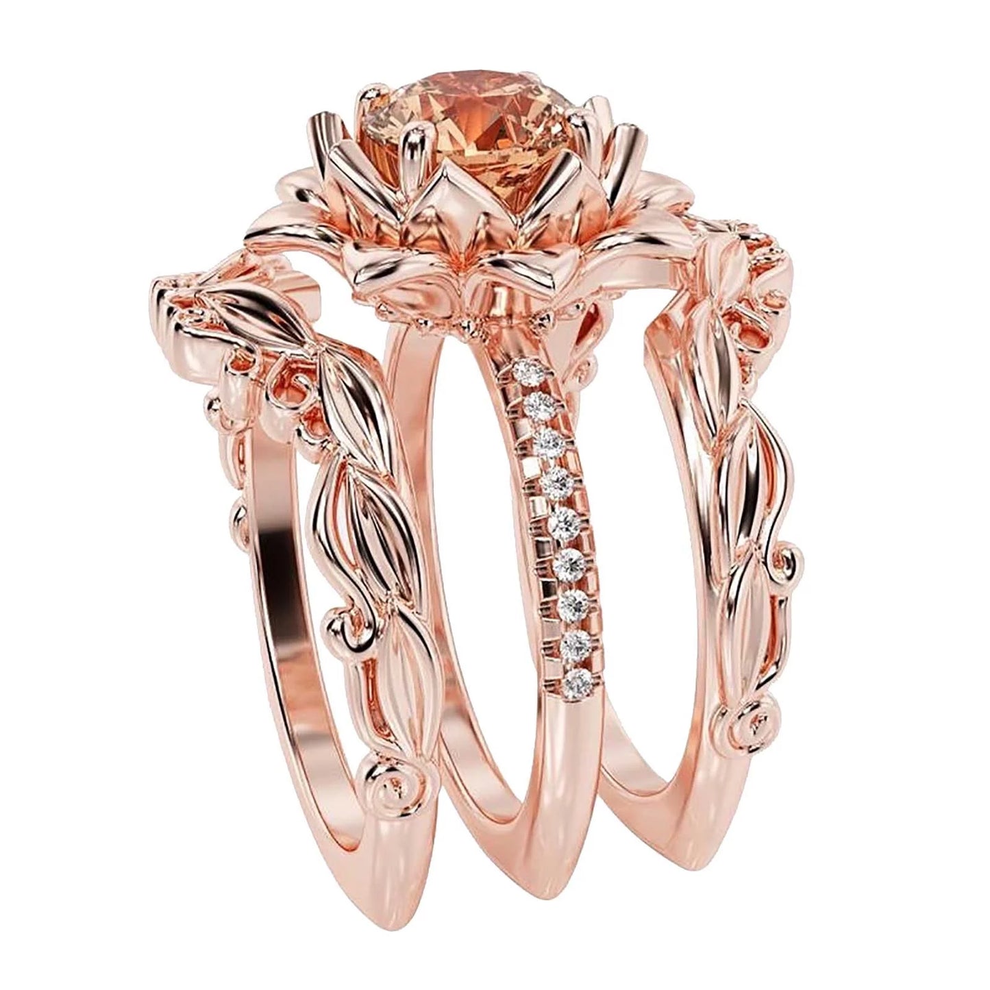 Rings for Women Mothers Day Gifts Three-Piece Rose Set with Zircon Rings Can Be a Gift