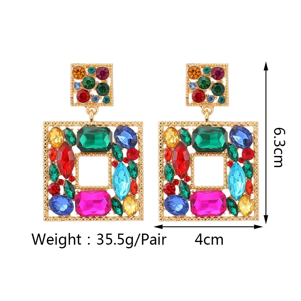 New Fashion Exquisite Square Shiny Crystal Decor Dangle Drop Earrings for Women Luxury Elegant Popular Jewelry Ear Accessories