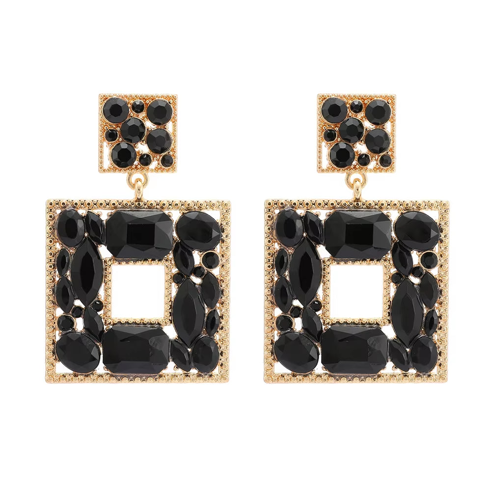 New Fashion Exquisite Square Shiny Crystal Decor Dangle Drop Earrings for Women Luxury Elegant Popular Jewelry Ear Accessories