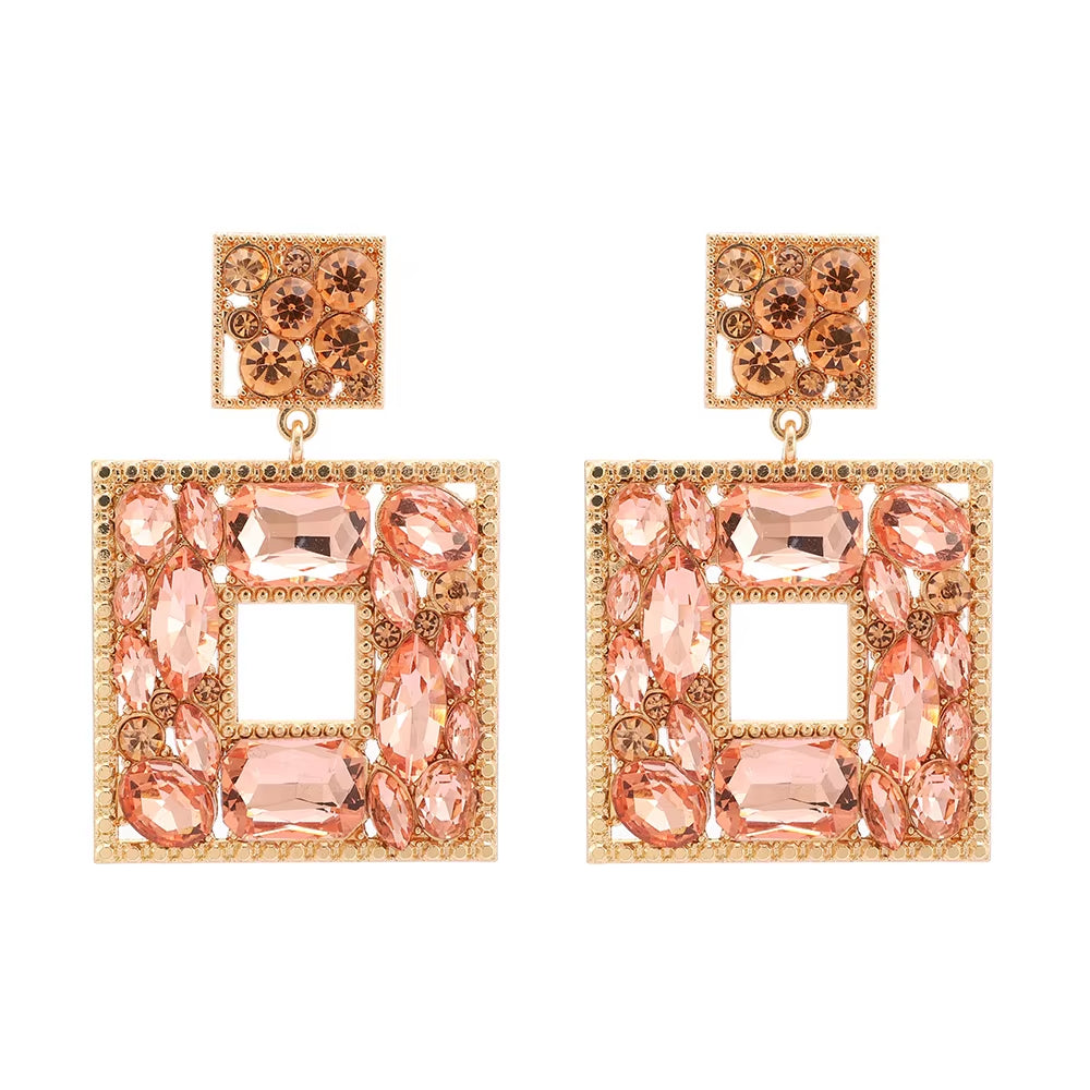 New Fashion Exquisite Square Shiny Crystal Decor Dangle Drop Earrings for Women Luxury Elegant Popular Jewelry Ear Accessories