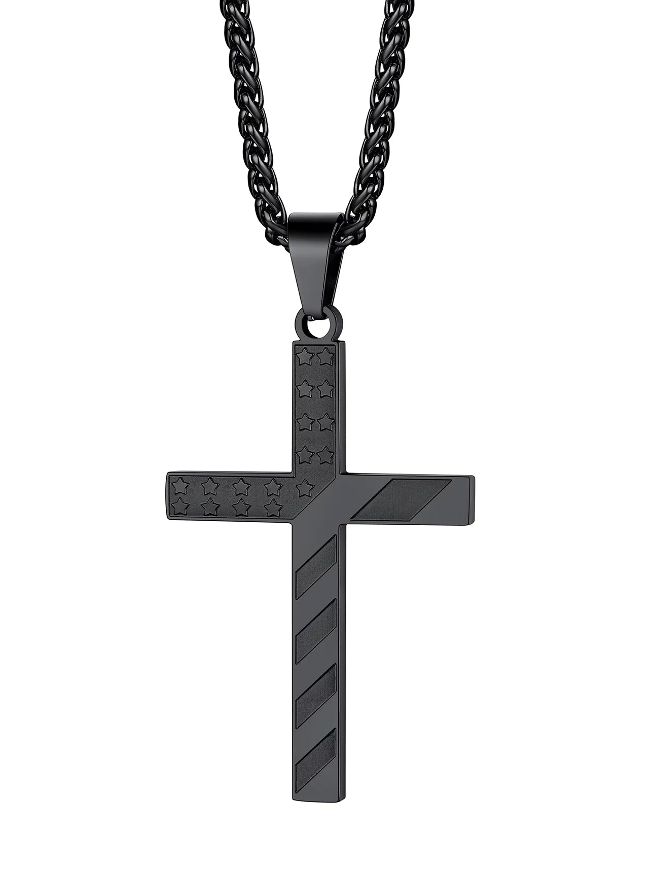 American Flag Cross Necklace for Boys Men Black Cross Pendant Chain Necklace First Communion Religious Jewelry Gift