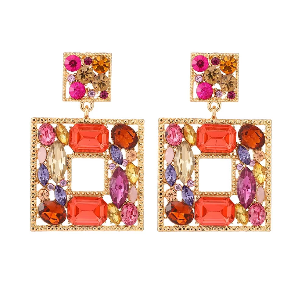 New Fashion Exquisite Square Shiny Crystal Decor Dangle Drop Earrings for Women Luxury Elegant Popular Jewelry Ear Accessories