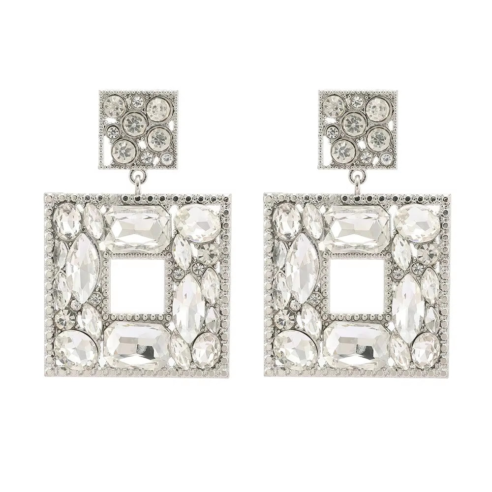 New Fashion Exquisite Square Shiny Crystal Decor Dangle Drop Earrings for Women Luxury Elegant Popular Jewelry Ear Accessories