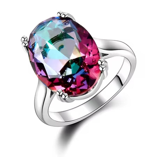 Fashion Women'S Jewelry S925 Silver Ring Mystic Fire Rainbow Topaz Rings Promotion Elegant Wedding Jewelry Anillos Party Gift